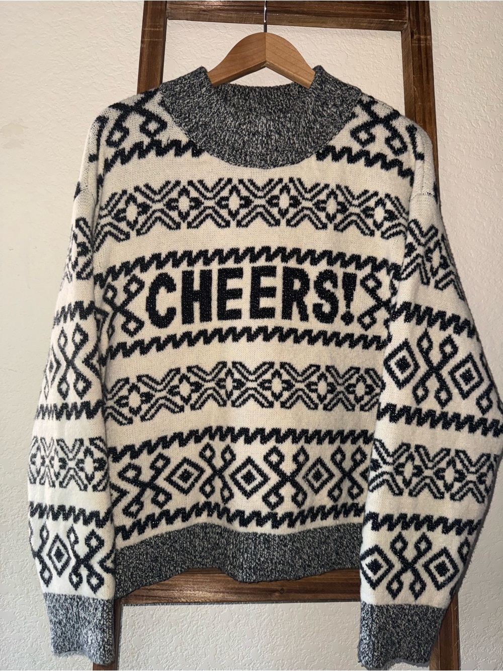 NWOT “CHEERS!” Pullover Cozy Winter Knit Sweater Oversized Cabincore Whimsigoth